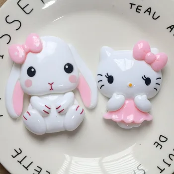 

2Pcs Large Resin Cat Rabbit Decoration Crafts Flatback Cabochon Embellishments For Phone Decor Scrapbooking Diy Accessories
