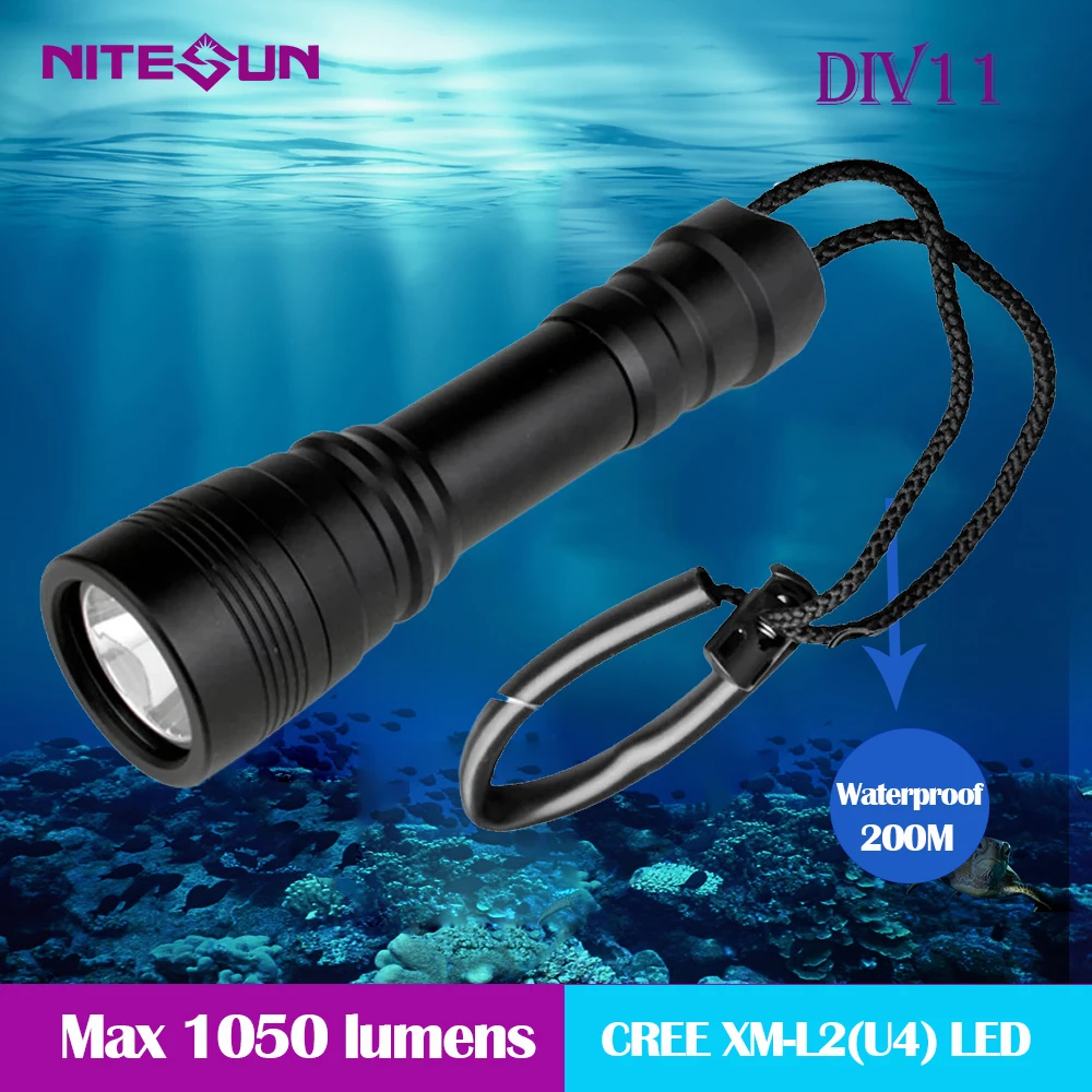 

18650 Diving Flashlight NITESUN DIV11 Submersible lamp CREE XM-L2 U4 LED Max 1050 lumens Diving Light Lantern