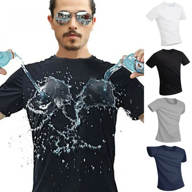 Anti Dirty Waterproof Men's Athletic T-Shirt Moisture-Wicking Fit Quick Dry Short-Sleeve Men's Sports T-Shirt Quick Dry Tee Men