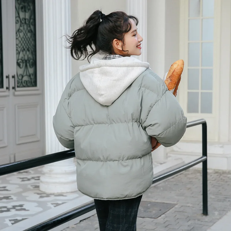 Осенне-зимняя новая стильная хлопковая стеганая одежда в Корейском стиле хлопковое пальто однотонное теплое пальто с капюшоном для студентов
