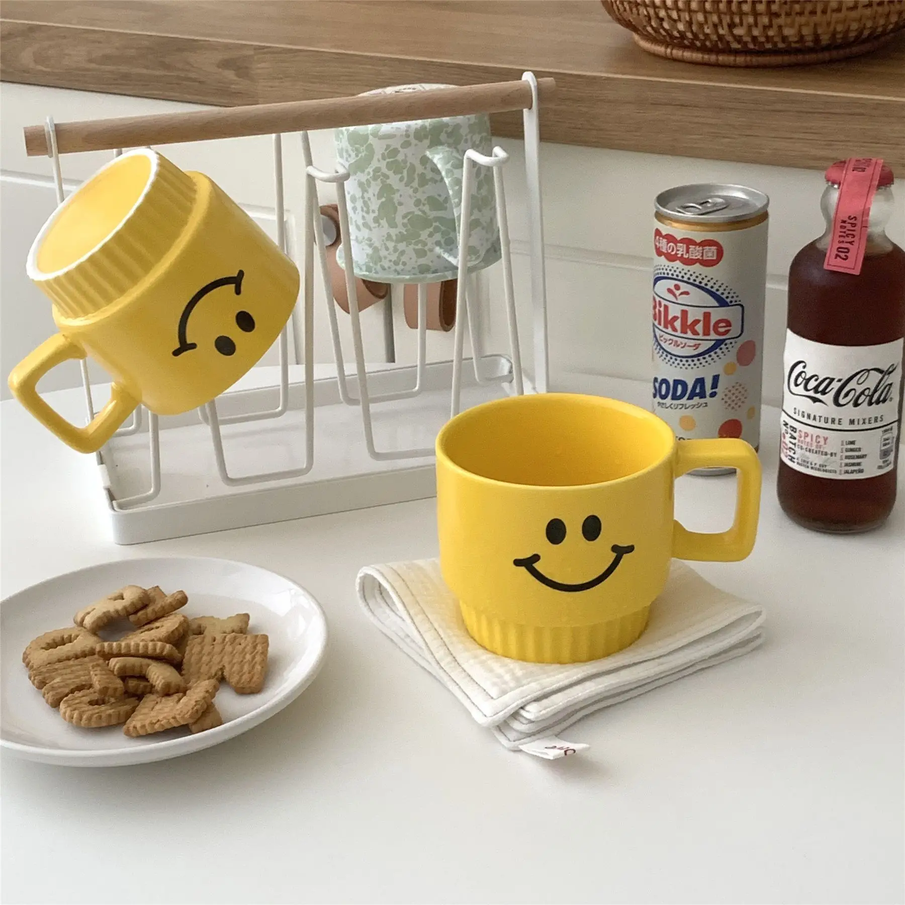 350ml Ins Wind Yellow Smiley Face Handmade Ceramic Coffee Mug Home Breakfast Milk Office Cups Creative Children's Gift | Дом и сад