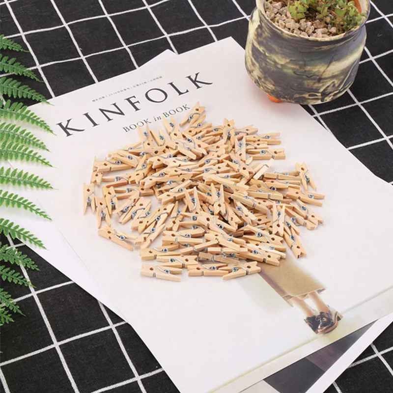 

100Pcs Log Color Wood Clip Pastoral Photo Folder Mini Home Storage Clip Clothes Folder 72mm Wooden Clothes Hanger Craft Pendant