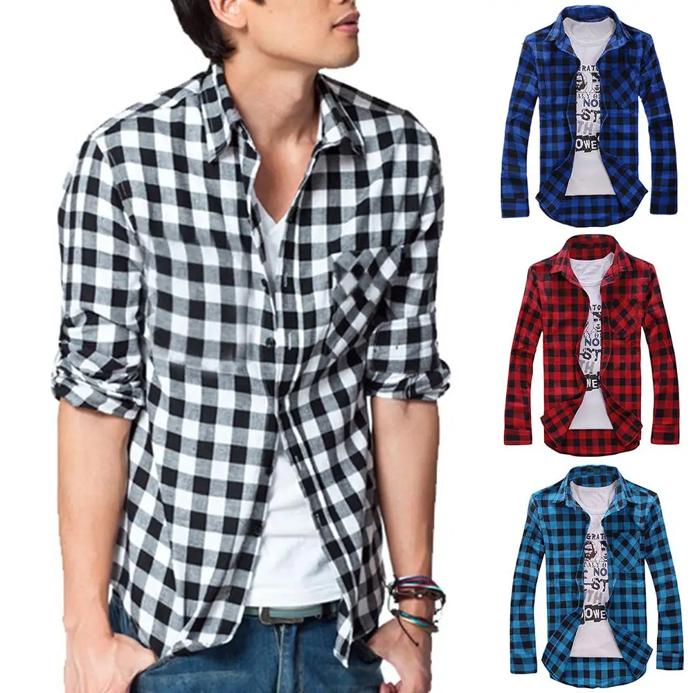 

Men 's Loose Plaid Shirt Casual Jacket Student Shirt Plaid Long Sleeve Shirt Spring And Autumn Loose Color Matching Male Shirt