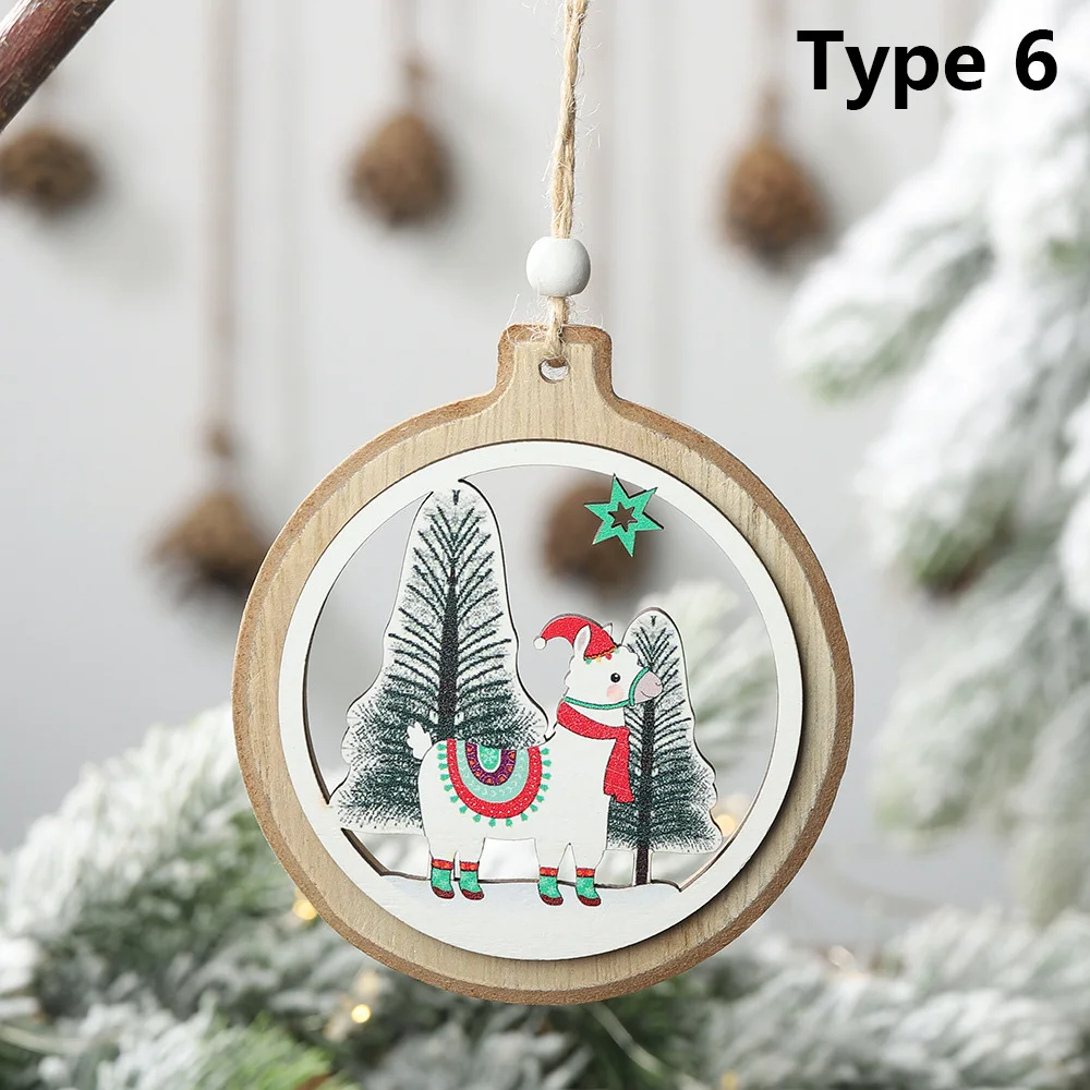 Креативный Рождественский Декор украшение для дома Рождественская елка полый деревянный подвесной кулон лама Альпака Рождественская елка висячие украшения - Цвет: Type 6