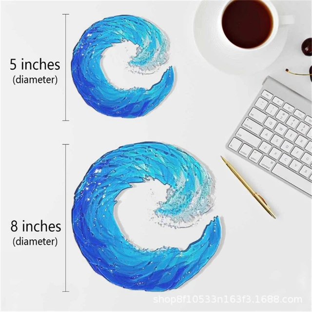 Ocean Wave Sculpture Creative Gradient Blue Wave Fused Ornament Resin Art Crafts For Room Home Desktop Decor With Stand 3