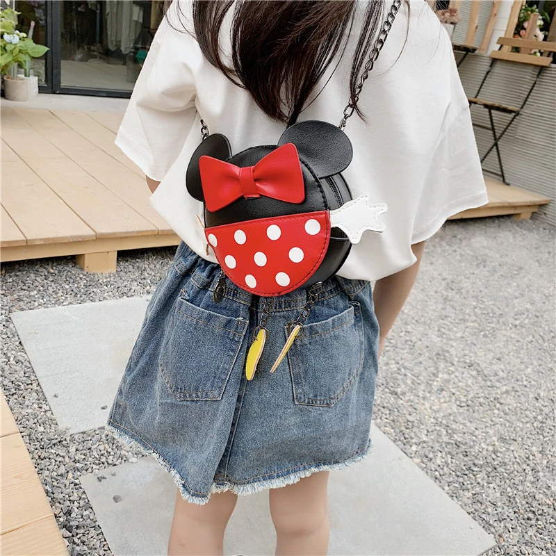 Disney Mickey Minnie Gilrs Mini Leather Crossbody Bags Kids  Prints Princess  Children Holder Shoulder Bags Small Messenger Bag