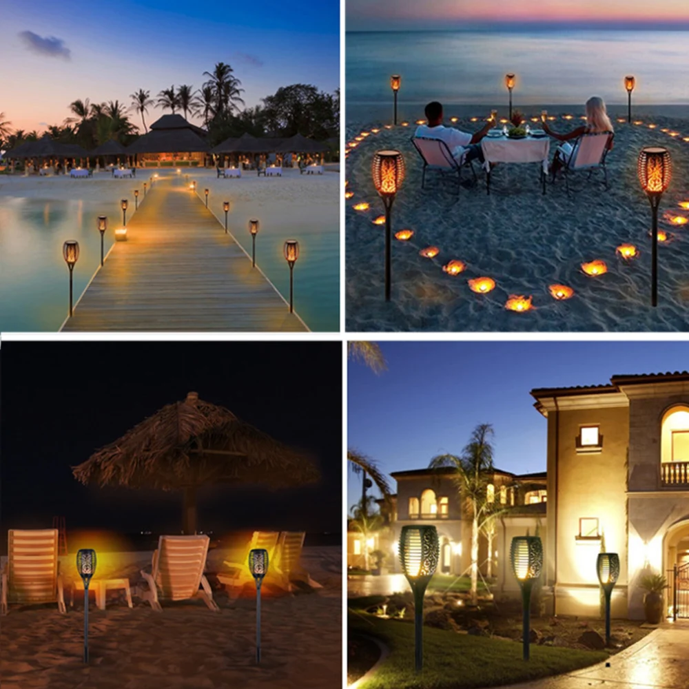 Tanie COCOZ latarka z zasilaniem słonecznym migotanie światła IP65 wodoodporna zewnętrzna lampa z płomieniem słonecznym światło krajobrazu lampa trawnikowa ścieżka oświetlenie Spotlight