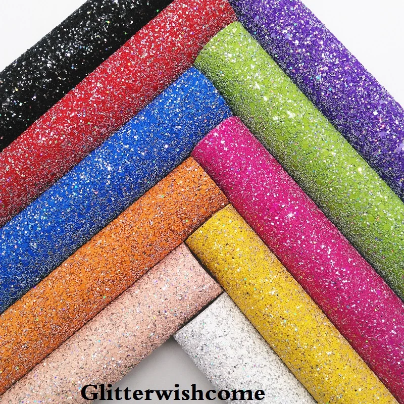 

Glitterwishcome 30X134CM Mini Roll, Glitter Fabric, Vinyl For Bows Iridescent Chunky Glitter Leather fabric Vinyl for Bows,GM212