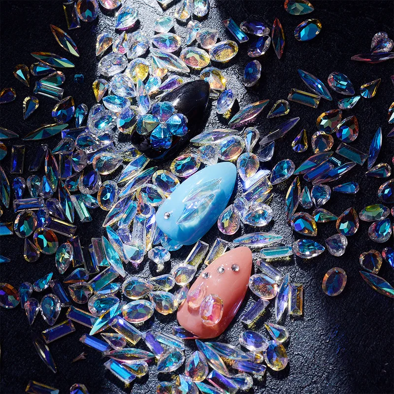 

1 Pack AB Flatback Glass 3D Nail Rhinestones Diamond Teardrop Horse Eye Crystals Stones Shiny Gems Manicure Nails Art Decoration