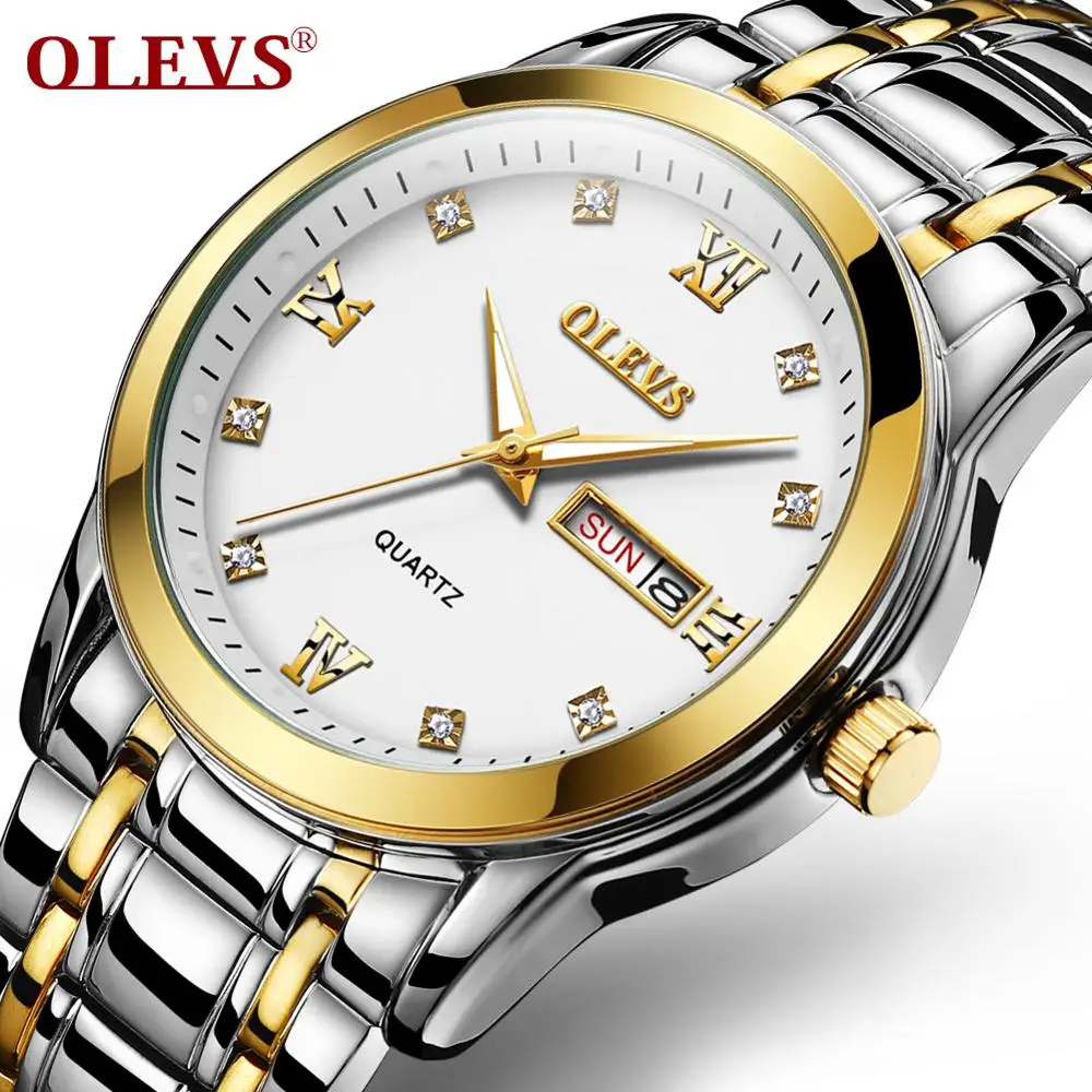 

OLEVS Mens Watch Stainless Steel WristWatch for Men Luxury Diamond Luminous Waterproof Date Quartz Watches relogio masculino