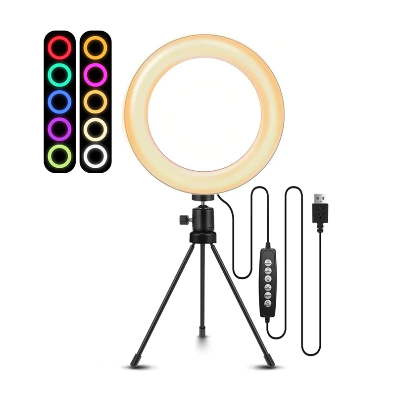 

8" RGB Selfie Ring Light with Tripod Stand & Remote, LED Ring Lamp Dimmable Desktop Selfie for Makeup/Youtube/Live Stream