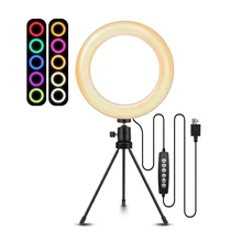 8 RGB Selfie Ring Light with Tripod Stand Remote LED Ring Lamp Dimmable Desktop Selfie for