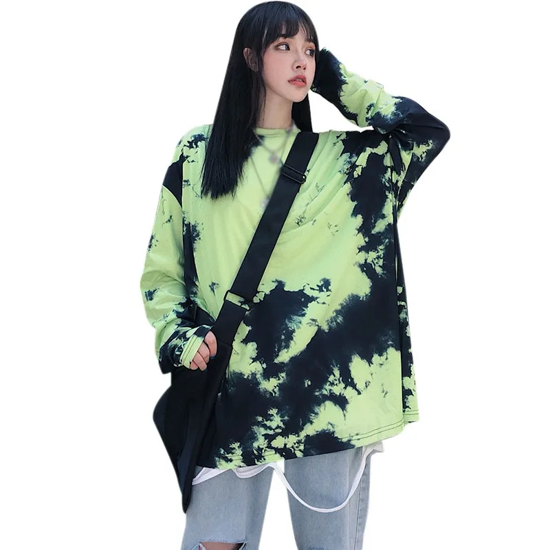 

Autumn Winter Female Student Harajuku Couple All-match Bottoming Top 2020 Women's Gradient Tie-dye Long-sleeved T-shirt