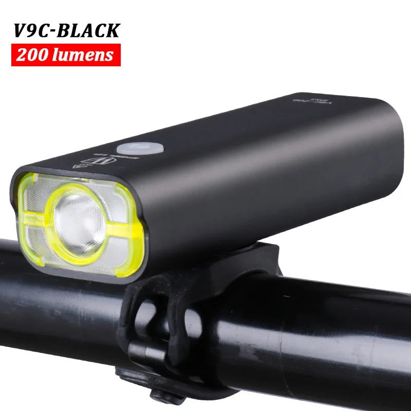 V9C 200 Black Велосипедный фонарь usb Перезаряжаемый Передний Руль Велоспорт светодиоды на батарейках фонарик Фара Аксессуары для велосипеда, освещение - Цвет: V9C 200 Black