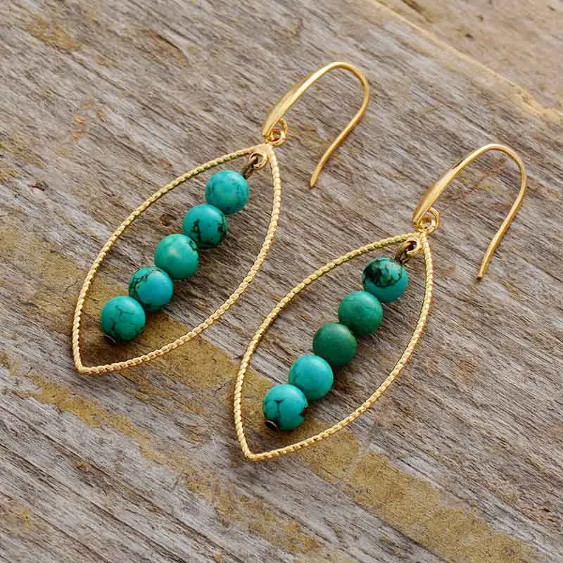 Bohemia Earrings Gold Oval Charm Turquoises Women Dangle Earrings Designer Punk Gothic Earrings Jewelry