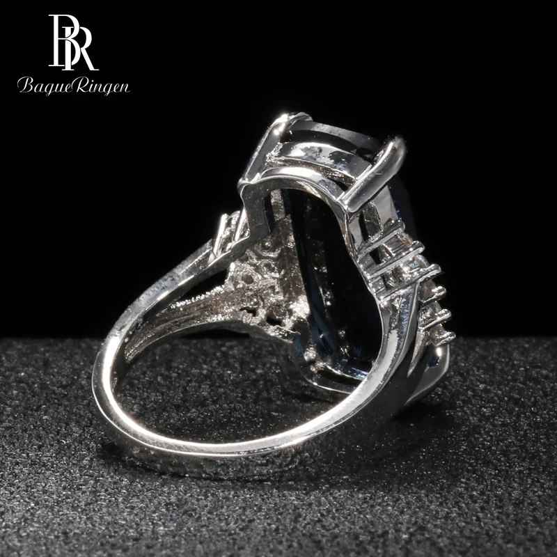 Bague Ringen, модное серебряное 925 ювелирное изделие, прямоугольное кольцо с камнями для женщин, геометрическое сапфировое, принцесса, вечерние, для банкета