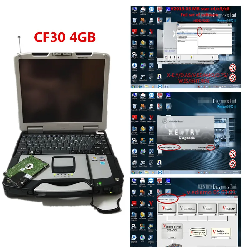 MB STAR C4 C5 C6 CF30 4 Гб ноутбук с mb star c5 hdd ssd программное обеспечение последняя версия V2019.12 для benz автомобилей и грузовиков star c5 sd Готовая работа