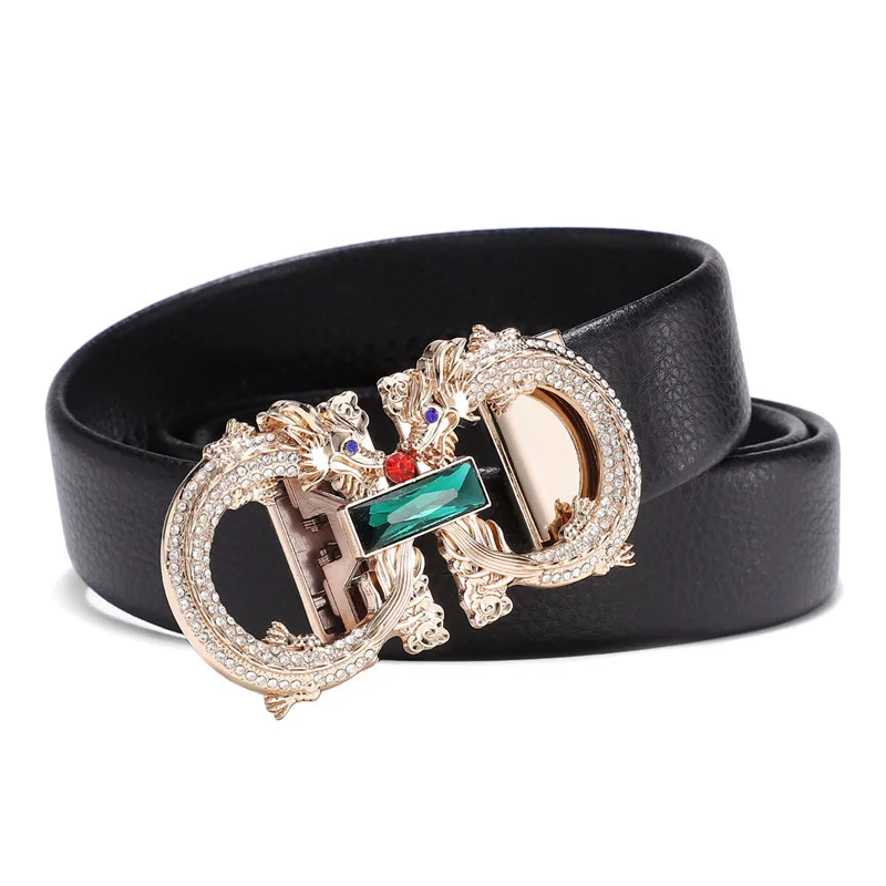 

Luxury Brand Famous Designer Men Belt High Quality Male Genuine Leather Strap Waist Wedding Fashion Rhinestone Automatic Buckle