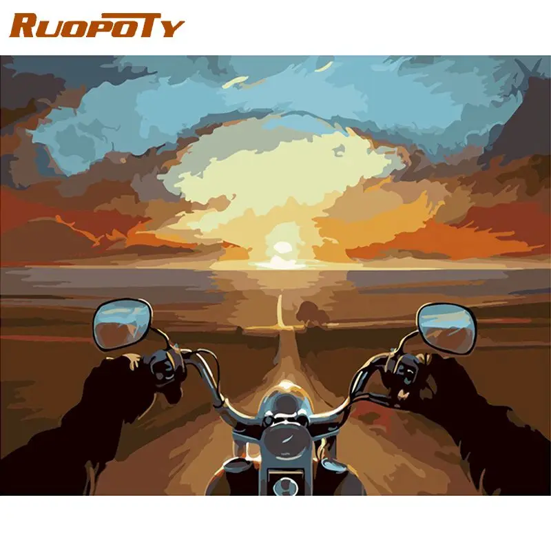 

RUOPOTY DIY Painting By Numbers Motorcycle Landscape oil paint by numbers Drawing By Numbers Unique Gift Home Decor