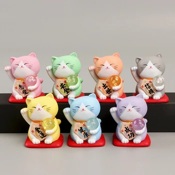 

Pack of 7 Pcs Little Lucky Cats Colorful Maneki Neko Cats Feng Shui Ornaments Home Desktop Car Decoration Charm Gift