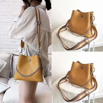 

CHISPAULO Crossbody Bags For Women Large Capacity Bucket Bag Solid Color Two Strap Spring Autumn Casual Leather Bag