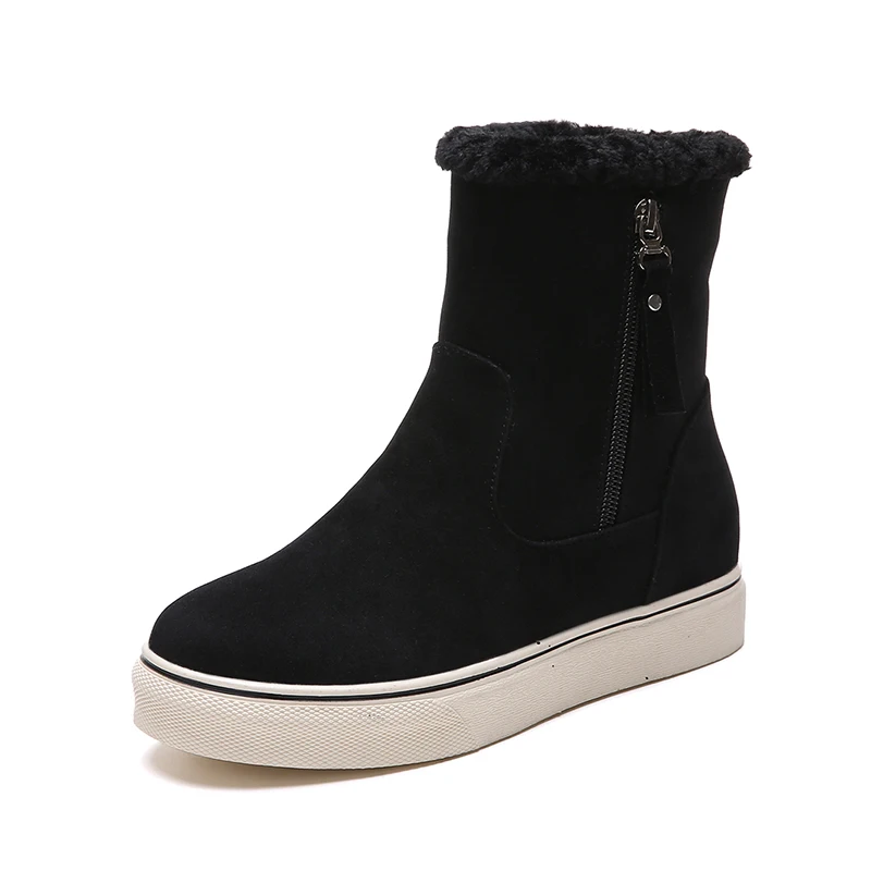 Женские зимние ботинки; зимняя замшевая обувь с хлопковой подкладкой на плоской резиновой подошве; прогулочная обувь - Цвет: Черный