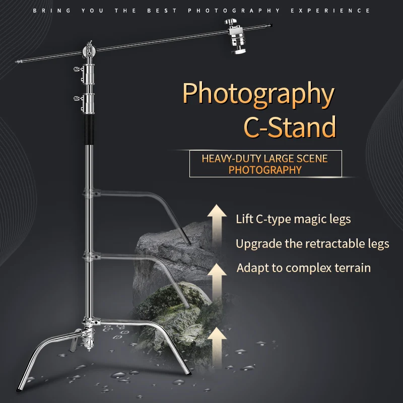  Heavy Duty Stainless Steel light stand backdrop stand C-Stand with Hold Arm and Grip Head for Photo