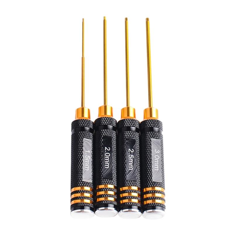 

Rc Tools 4 Pcs Hex Screw Driver Set Titanium Plating Hardened 1.5 2.0 2.5 3.0Mm Screwdriver For Rc Helicopter Rc Toys (1 Set)