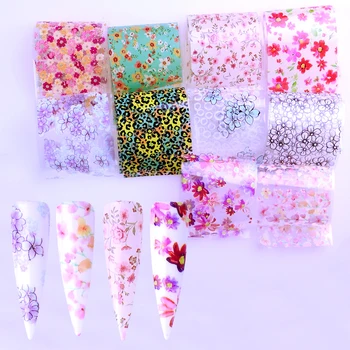 

10 Designs Sets Laser Nail Foils Gradient Starry Paper Flower Lace Sticker Manicure Adhesive Wraps Nail DIY Polish Decor