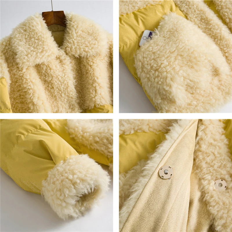 Winter women real wool fur coat warm down casual jacket 90% down girl fur coats lady short jacket overcoat OMS05