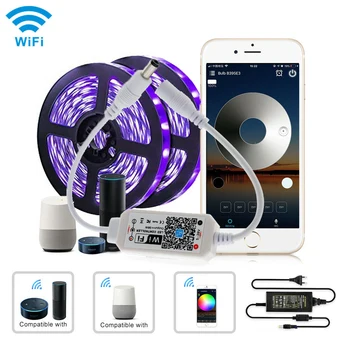 

Wireless Mini WiFi Dimmable Controller UV LED Strip Light DC SMD 5050 Flexible Tape+power adapter Magic Home APP Single Color