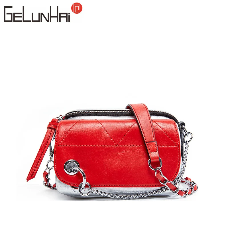 

Free Shipping 2019 new Korean fashion cowhide leather small square Bag Handbag Satchel bag chain Bag Shoulder Bag Girl versatile