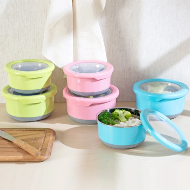 

6Pcs Plastic Sealing Food Storage Box Stainless Steel Liner Sealed Lunch Box Vegetable Food Preservation Storage Box Fresh Pot C