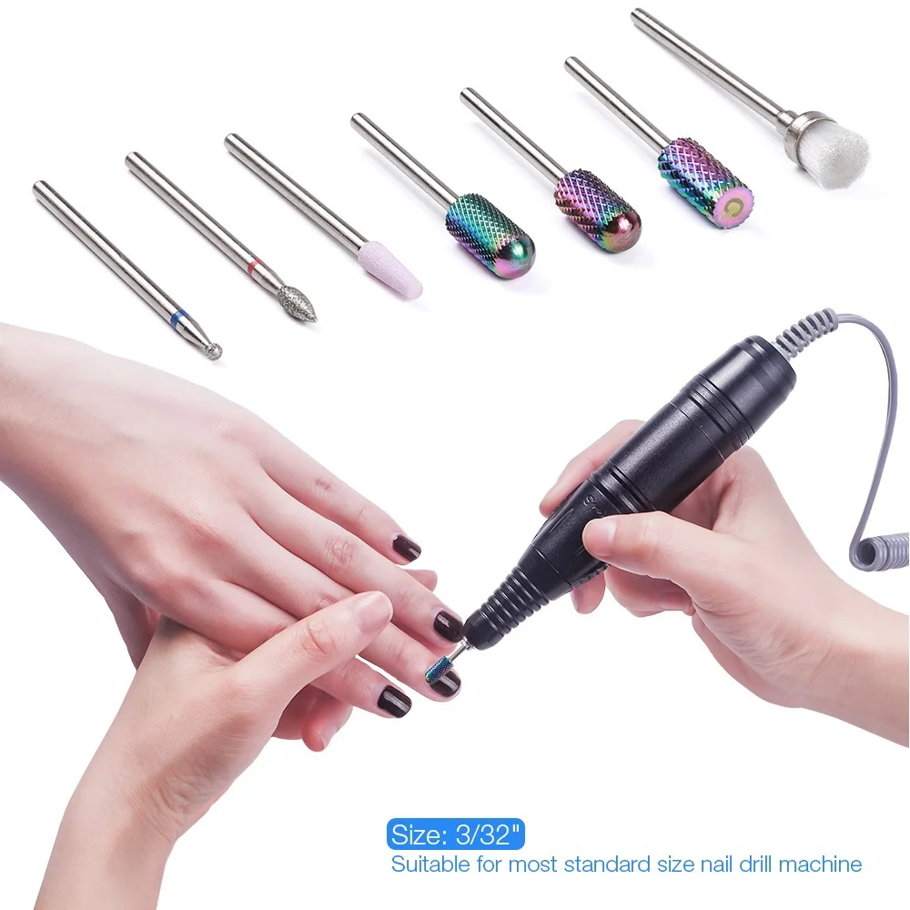 Comprar 7 Uds juego de brocas para uñas de carburo de tungsteno, broca acrílica para lima de uñas, brocas para manicura y pedicura de 3 32\