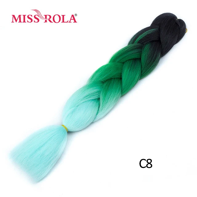 Miss Rola Synthetic Support Wholesale 100g 24 Inch Jumbo BraidsPink Green Yellow High Temperature Fiber Ombre Hair Extensions C8
