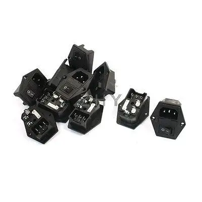 

10 Pcs Black 3Pin Solder SPDT Switch Fuse Holder IEC320 C14 Inlet Power Socket