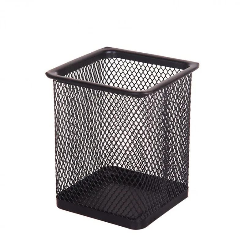 

Creative Hollow Pen Holder Round Grid Metal Multifunctional Desktop Office Storage Box Student Learning Stationery Square Color