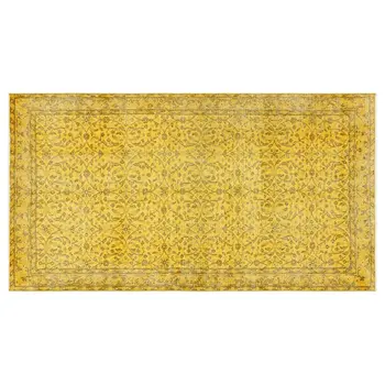 

Handmade Yellow Vintage Overdyed Turkish Area Rug 112x207 Cm-3'8''X6'9''