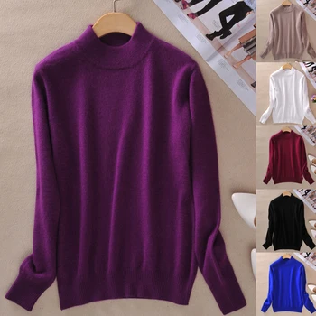 

2020 Women Winter Spring Warm Solid Knitted Soft Cashmere Wool Blend Slim Pullover Jumper Sweater Top