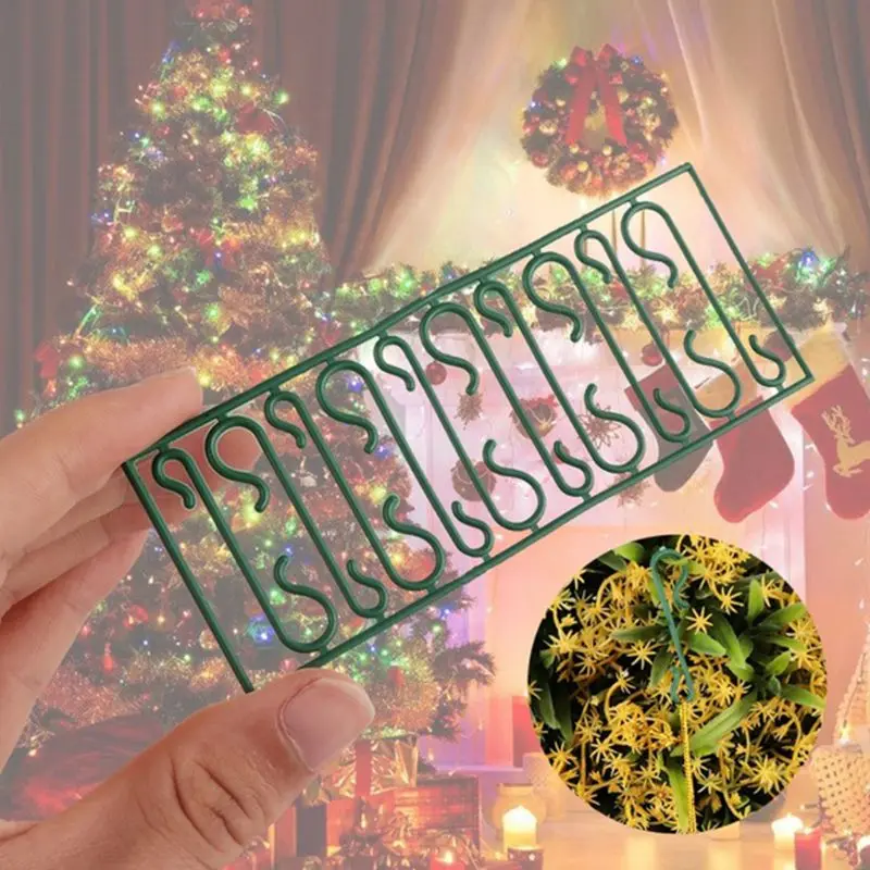 

300 Pcs Christmas Ornament Hooks Green Reusable Plastic Mini Hooks S-Shaped Hangers with Scissors for Xmas Home Decoration