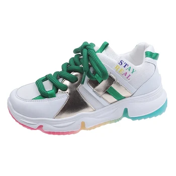 

Obsteqar Women Casual Shoes Fashion Breathable Lace Up Rainbow Sole Chunky Sneakers Dad Sneakers 2020 Summer Casual Sneakers