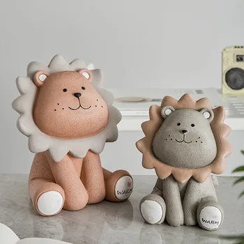

Creative Lovely Lion Piggy bank Resin Crafts Cartoon Decoration Bedroom living room Desktop Animal Adornment Gift Gray Brown