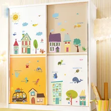 Стиль мультфильм цвет дом архитектура детский сад класс декоративные мультфильм животных детская комната самоклеящиеся настенные S