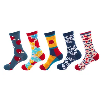 

1 Pair Cotton Funny Couple Socks Harajuku Leaves Crew Casual Happy Socks For Men Art Flamingo Fashion Cute Hipster Sock Hip Hop