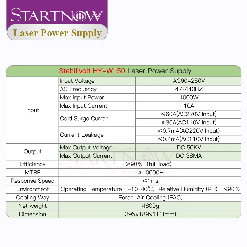 Startnow HY W150 CO2 лазерный источник питания 110 В 220 для 150 Вт 180 лазерная трубка W150W