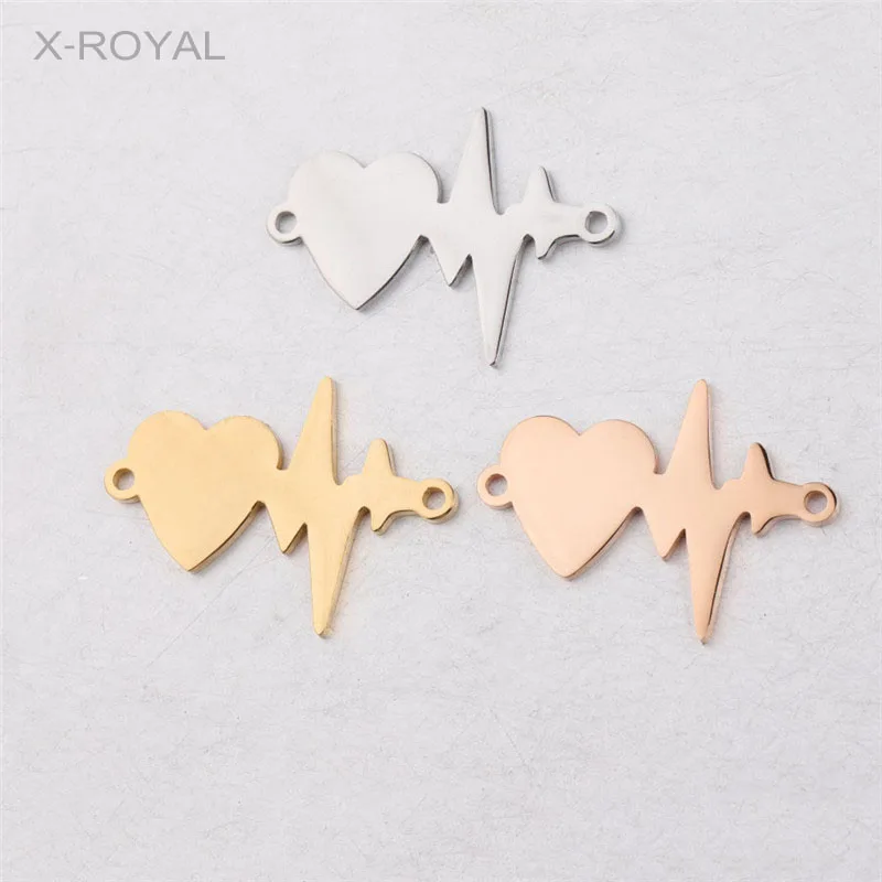 

X-ROYAL 10Pcs/lot Stainless Steel Heart Electrocardiogram Shape DIY Charm Connectors Jewelry Findings 20*28mm Pendant Connectors