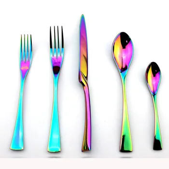 

20Pcs Rainbow Cutlery Set Wedding Travel Dinnerware Set 18/10 Stainless Steel Dinner Knife Fork Scoops Western Silverware Set