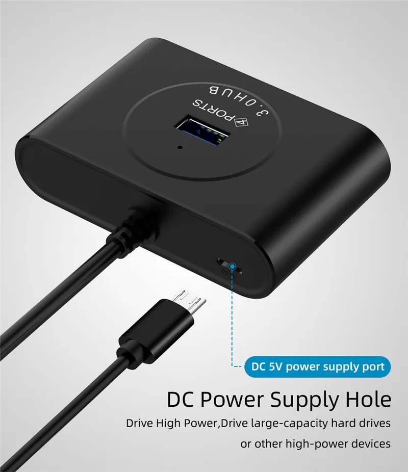 50 см USB 3,0 концентратор с блоком питания USB3.0 сплиттер OTG адаптер для iMac ноутбук Настольный компьютер аксессуар высокоскоростной 4 порта концентратор