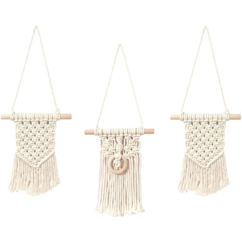 

Small Boho Woven Macrame Wall Hanging Decor,Macrame Art for Apartment Bedroom Living Room Office Chic Home Decoration