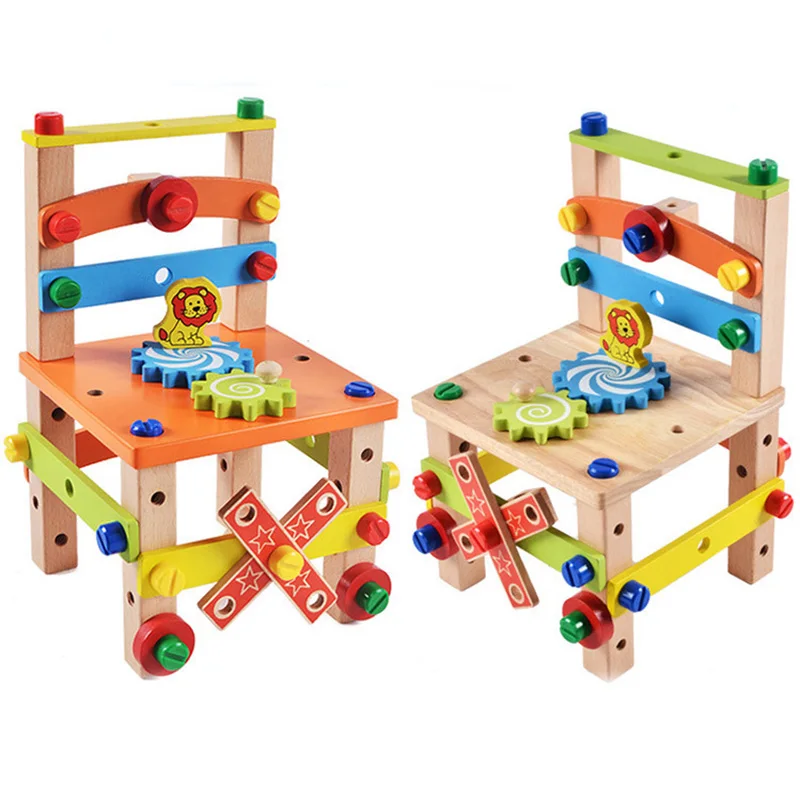 

Kids Wooden Tool Chair Educational Toys Colorful Multifunctional Assembling Chair Toy Child Learning Intelligent Montessori Toys
